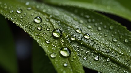 Fototapeta premium green leaf with water drops