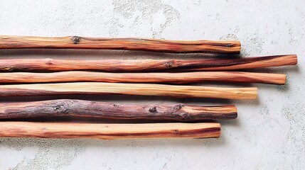 Natural Wooden Sticks for Craft and DIY Projects on Neutral Background