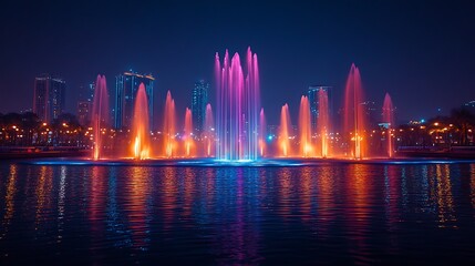 King Fahd's Fountain Sparkling with Vibrant Lights in Jeddah Picture