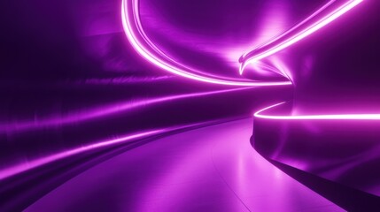 Obraz premium Abstract Purple Neon Glow Room with Curved Stage for Product Display, Abstract Purple Neon Glow Room with Curved Stage for Product Dis