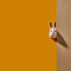 Obraz premium Cute Rabbit Figurine on Orange Background with Simple Design Aesthetic