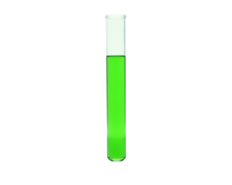 Single slender test tube filled with vibrant electric green liquid, illustrating scientific research and laboratory experimentation in a minimalist style - Powered by Adobe
