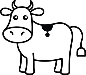 cartoon outline cow with bell outline vector art