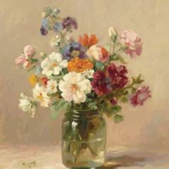 Flower Vase Painting in Classic Vintage Style