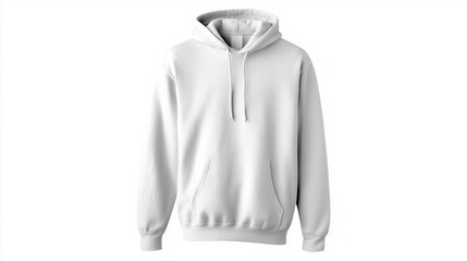 Isolated white hoodie with front pocket and drawstring hood. Perfect for showcasing designs or logos.