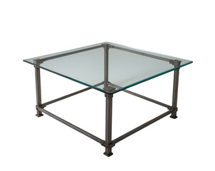 Fototapeta premium Sleek glass top table with sturdy metal frame isolated for modern interior design concepts and stylish home furnishings product promotion featuring simple elegance