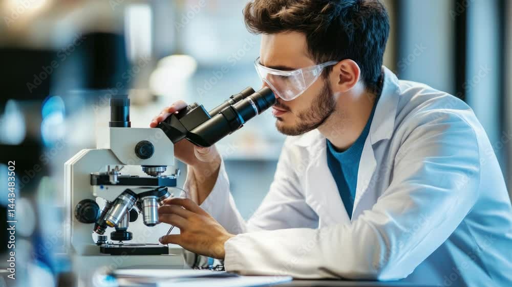 Leinwandbilder a scientist examines a microscope slide in a laboratory setting
