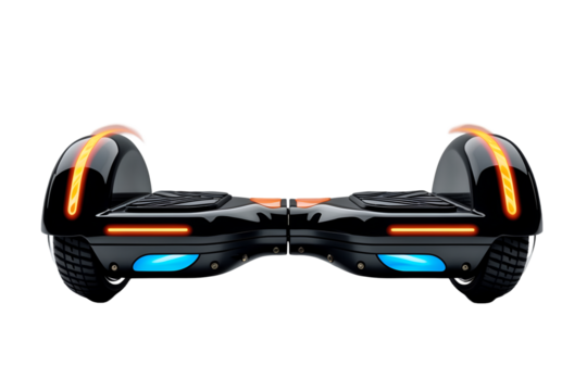 Sleek futuristic hoverboard with glowing energy trail design and vibrant lights, showcasing cutting edge technology and modern transportation solutions