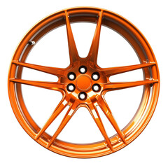 Obraz premium Captivating bronze alloy wheel design showcasing intricate spoke patterns and dynamic symmetry with a transparent backdrop