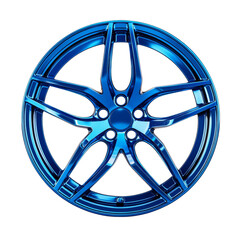 Obraz premium Sleek cerulean alloy auto wheel rendering showcasing modern design and engineering prowess