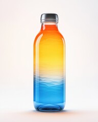 A sleek, transparent water bottle with a gradient from orange to blue, evoking freshness and hydration.