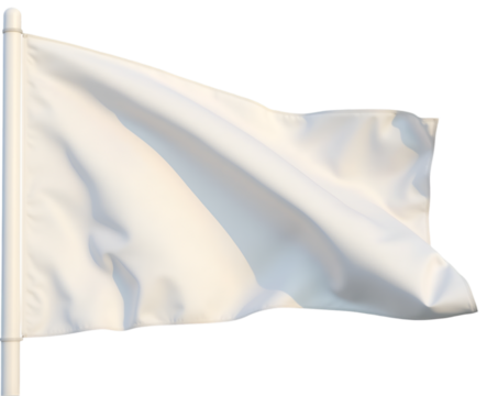 Striking close-up of a pristine white flag billowing gently in the breeze, symbolizing neutrality, surrender, or a fresh start with clean crisp folds