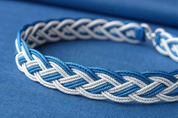 Beautiful Blue and White Braided Cord on Blue Background Generative AI