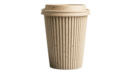 Beige Ripple Coffee Cup with Lid on Transparent Background 

