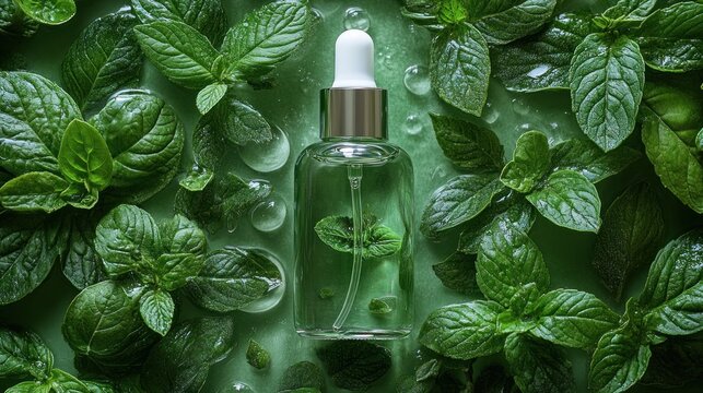 Refreshing Mint Essential Oil:  Nature's Aromatic Elixir in a Glass Bottle