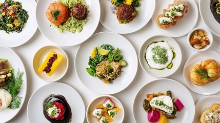 Colorful Array of Gourmet Dishes on Elegant Table Setting