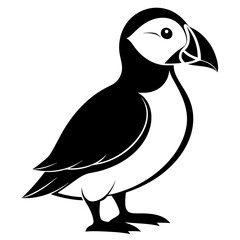 Minimalist silhouette of a puffin bird isolated on a white background