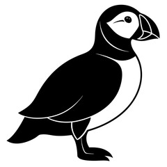 Minimalist silhouette of a puffin bird isolated on a white background