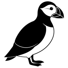 Minimalist silhouette of a puffin bird isolated on a white background