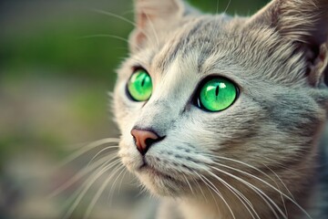 Close up of a Cat With Striking Green Eyes in Natural Light Generative AI