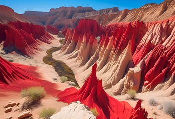 stunning red rock mountain rises uniquely, its vivid color and shape creating breathtaking natural beauty.
