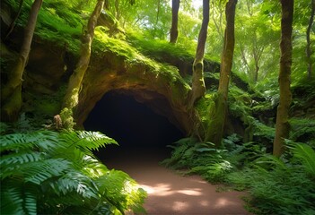 small natural cave, potentially serving as a home for small wildlife in a peaceful environment.

