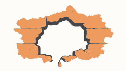 Cracked Brick Wall with an Opening. Broken Brick Wall Fragment. Vector illustration.