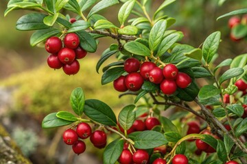 Obraz premium Cranberry Bush With Bright Red Berries and Lush Green Leaves Generative AI