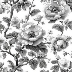 Elegant Black and White Floral Pattern with Delicate Flower Design