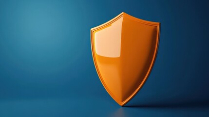 Bright orange shield illustration on blue background, symbolizing protection and security. Ideal for cybersecurity and safety themes.