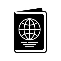Simple Black and White Graphic of a Passport with Globe Icon