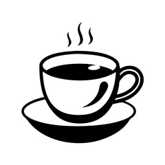Elegant black and white illustration of a steaming cup of coffee
