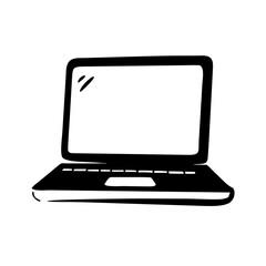 Illustration of a portable personal computer in black and white drawing