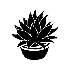 Black and White Silhouette Illustration of Succulent Plant in Pot, Isolated