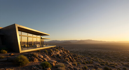 Modern Desert Home At Sunset Serene Vista Minimalist Architecture
