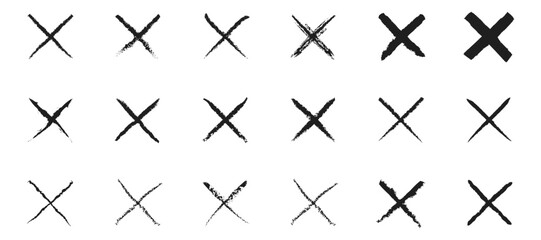 Collection of hand drawn cross sign vector illustration on white background 