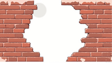 Obraz premium Broken Brick Wall with Hole. Textured Brick Wall with Opening. A Brick Wall with a large hole in the center. Vector Illustration. 
