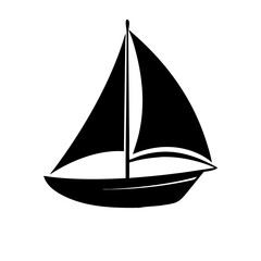 Silhouette of a sailboat navigating the waters with a white background illustration