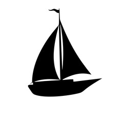 Silhouette of a sailboat against white background sailing on the water