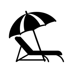 Monochrome illustration of a beach chair under an umbrella ideal for summer
