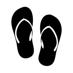 Black and White Silhouette Image of Two Flip Flops on White Background