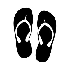 Minimalist image of black flipflops on a white background, simple design