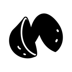 Monochrome illustration of a cracked fortune cookie with blank message inside