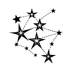 Stylized constellation illustration with five point stars and connecting lines