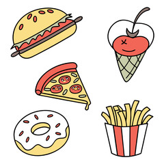 fast food icons set