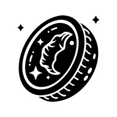 Stylized Treasure Coin with Shiny Details and Tribal Pattern Design