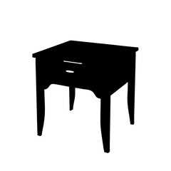 Silhouette of a dark wooden table with drawer and curved legs
