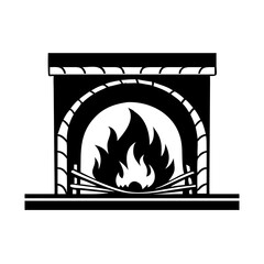 Monochrome fireplace with burning fire and firewood, home comfort vector