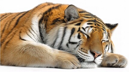 Fototapeta premium Close-Up of Sleeping Tiger with Striking Orange Fur and Black Stripes