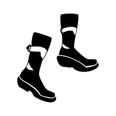 Pair of sleek black Wellington boots shown in monochrome silhouette
